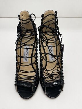 Jimmy Choo Koko Black Strappy Lace-Up Gladiator Peep Toe Heels